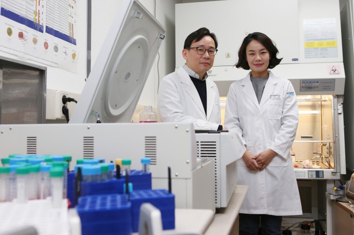 신의철 KAIST 의과학대학원 교수는 정민경 교수, 최윤석 충남대 의대 교수, 박준용 연세대 의대 교수와 함께 바이러스 간염에서 ‘조절 T 세포’가 간 손상을 일으킨다는 사실을 밝혔다. 사진은 신 교수(왼쪽)와 정 교수(오른쪽) - KAIST 제공
